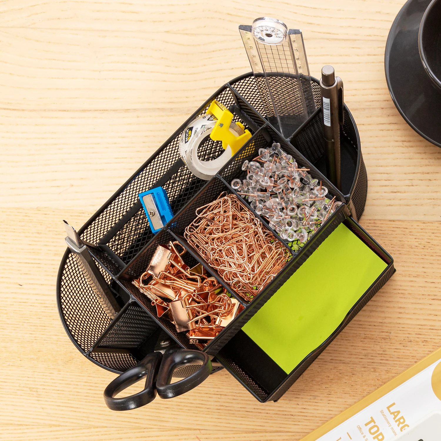 Organizador de mesa Deli Mesh com gaveta, 8 compartimentos, preto