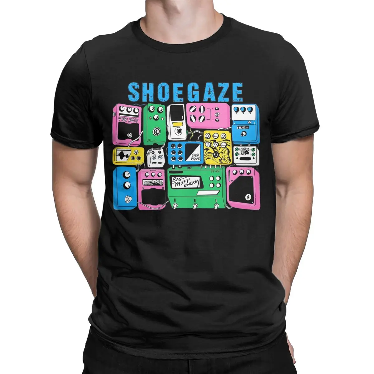 Shoegaze Guitar Pedal T Shirt Men Pure Cotton Vintage T-Shirts O Neck Tee Shirt Short Sleeve Tops Gift Idea