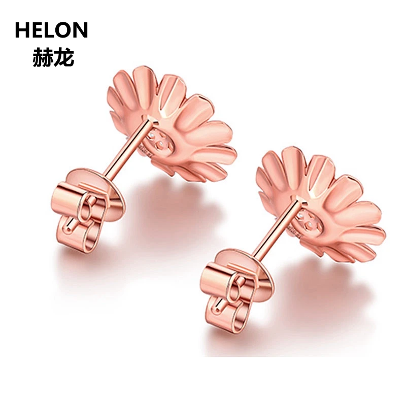 Solid 14k Rose Gold Natural Diamonds Earrings Flower Trendy Stud Earrings Women Fine Jewelry