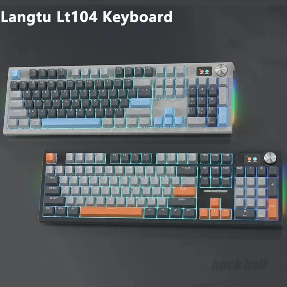 

LANGTU LT104 Com Fio Multi-função Botão Teclado Mecânico RGB Hot Swappable Sem Conflito Teclado De Jogo De Tela Inteligente