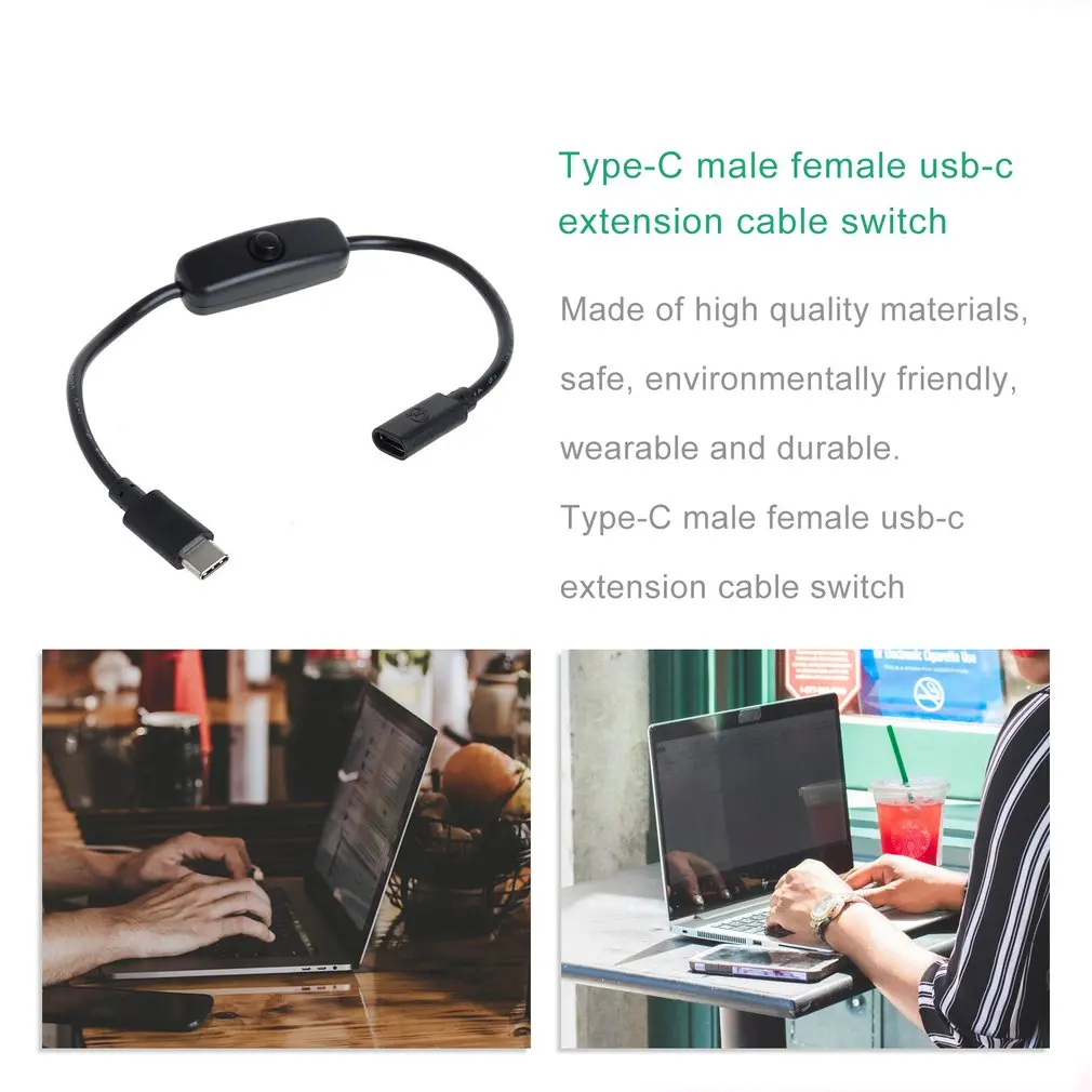 Hot Type-C Male to Female USB-C Extension Cable With ON/OFF Switch for Raspberry Pi 4 for Android Power Supply Dropshipping