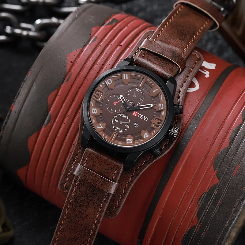 Retro Men's Watches High-end Luxury Man Watch PU Leather Strap Date Business Quartz Watch Big Dial Military tactical Wristwatch