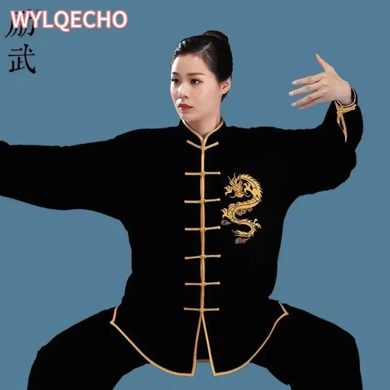 

Exercise Uniform Dragon Kung Fu Suits Long Sleeve Tai Chi Clothing Chinese Traditional Folk Taiji Outdoor Walking Morning Sports
