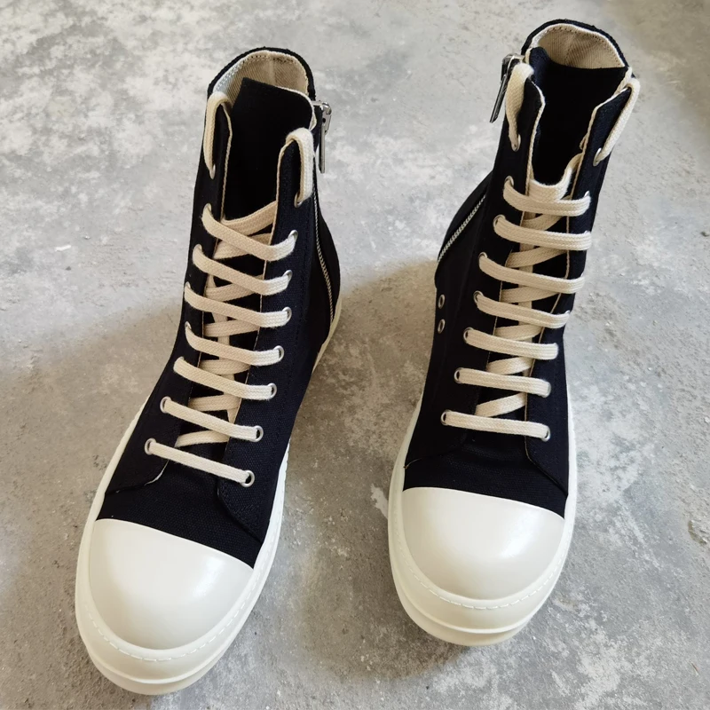 Men's Sneakers Fashion High-top Women Shoes Canvas Lace-up Men's Casual Shoes O-wen Black Women's Sneakers