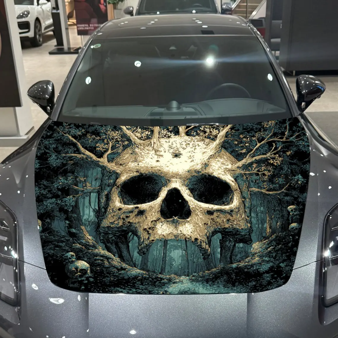 

Dark Art Skull Car Hood Wrap, Autumn Themed Car Hood Decal, Car Exterior Accessory, Waterproof and Self-adhesive Auto Cover Stic