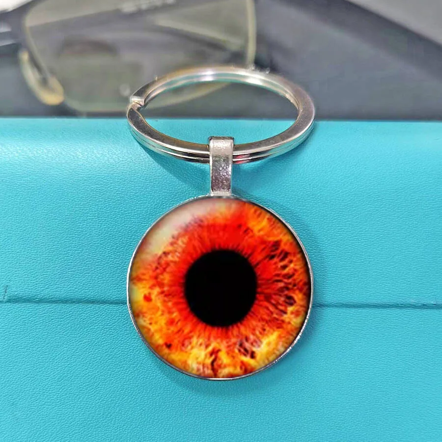 Vivid Green Iris Eyeball Image Cabochons Keychain, Multi-size Photo Beads Keychain, Horror Gift Pendant Keychain