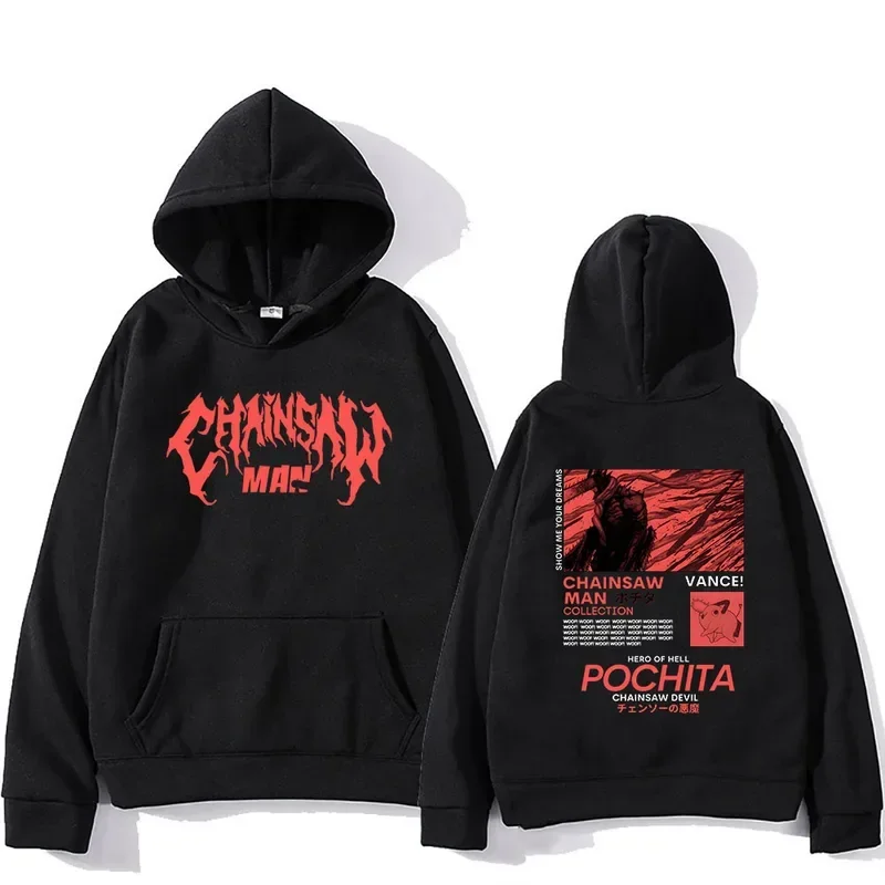 Chainsaw Man Bluza z kapturem Manga Cartoon Graphic Bluzy Streetwear Długie rękawy Gotycka bluza z kapturem