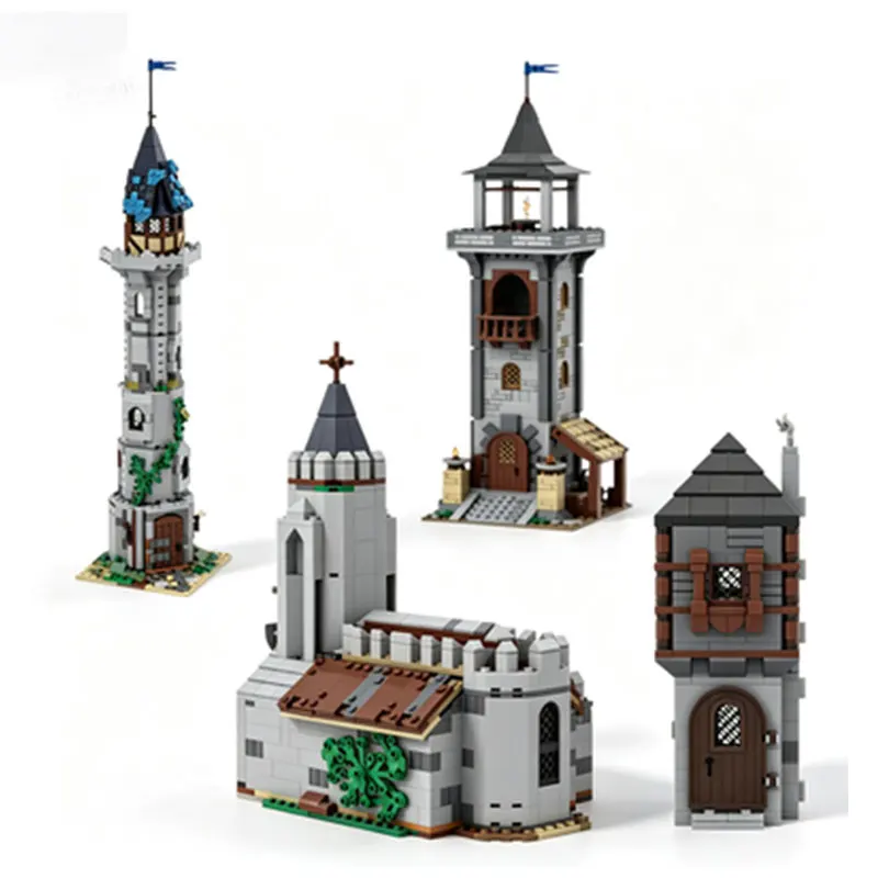 

MOC4 Medieval Tower Miniature Church Small Particle Assembly Block Scene Model Toy Ornament