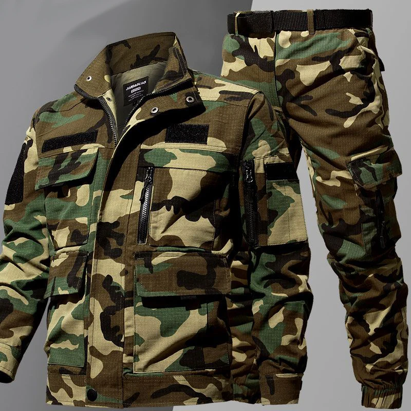 Traje de camuflaje para hombre, conjunto de protección de trabajo al aire libre, traje de trabajo duradero, ropa informal de algodón y poliéster,