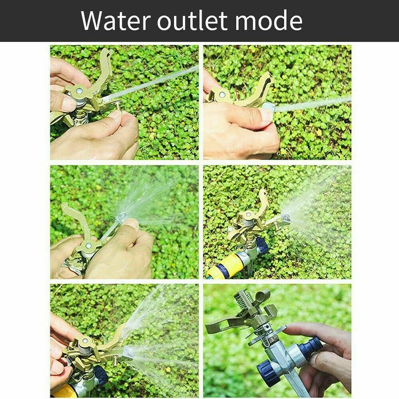 Water Sprinkler Garden Lawn Impulse Metal Spray Nozzle With Spike Needle Insertion Grass Hose Connector 360 Degree Irrigation