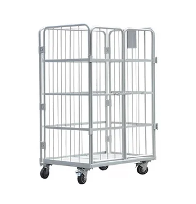 Uni-Silent 500kgs Wire Mesh Steel Luggage Warehouse Folding Logistics Cart Roll Cage Trolley Cart RC11817-B2M