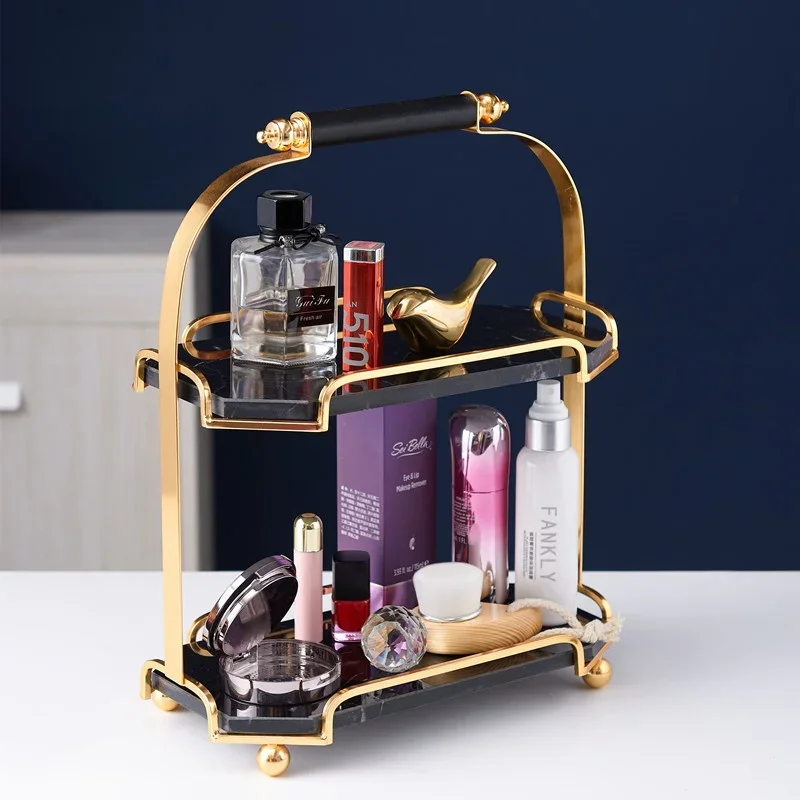 Luxury Nordic Marble Cake Stand 2 Layers Dessert Display Shelf Elegant Afternoon Tea Table with Multi-Functional Storage Tray