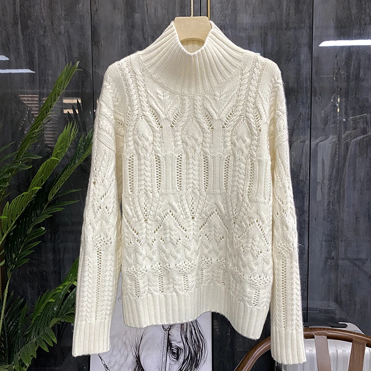 女性の透かし彫りのタートルネックセーター,ニットのツイストセーター,カシミアのknitwear,柔らかくゆったりとした生地,高品質,春,秋,x428