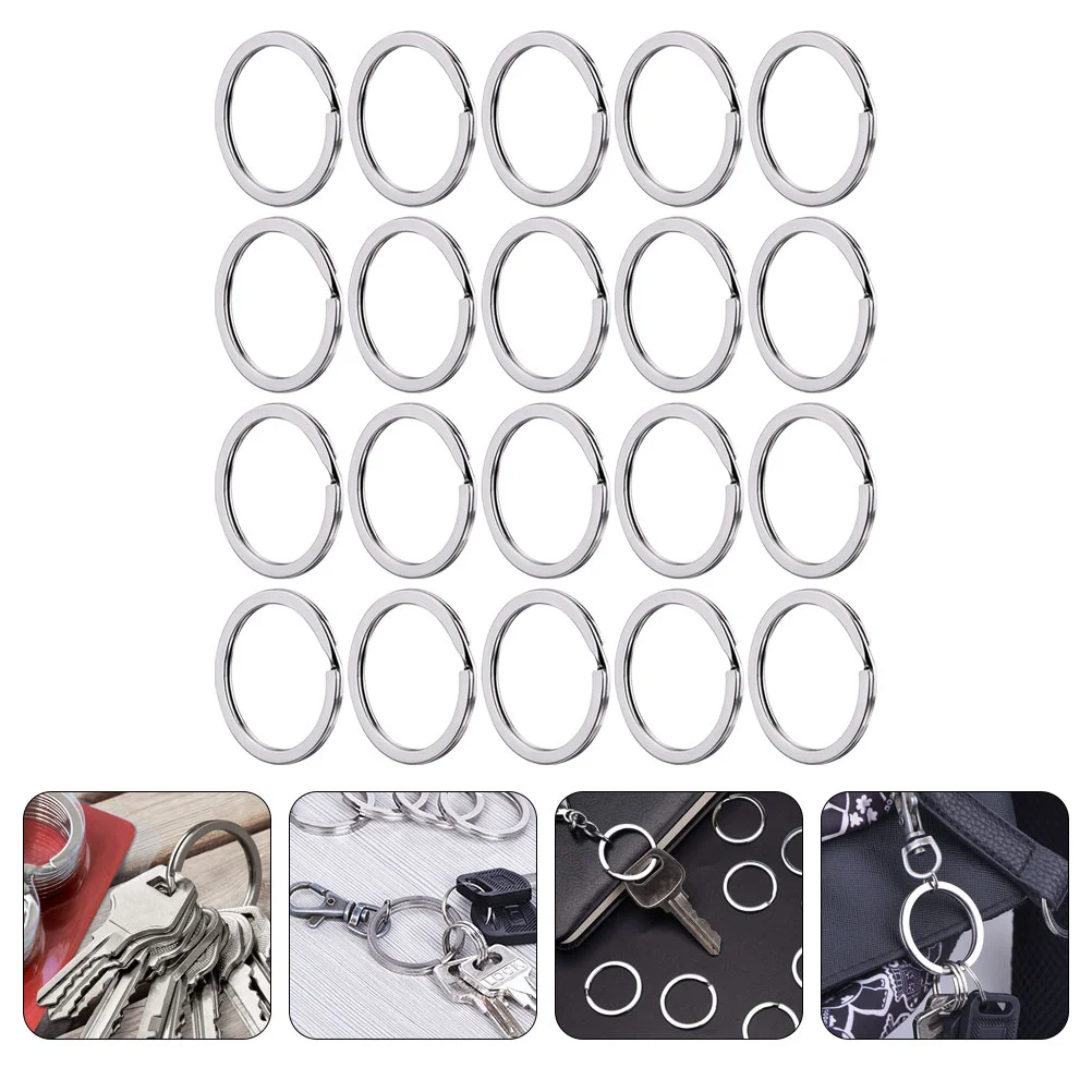 100 Pcs Key Ring Metal Split Rings Flat DIY Keys Attachment Chain Chains Round Keychain