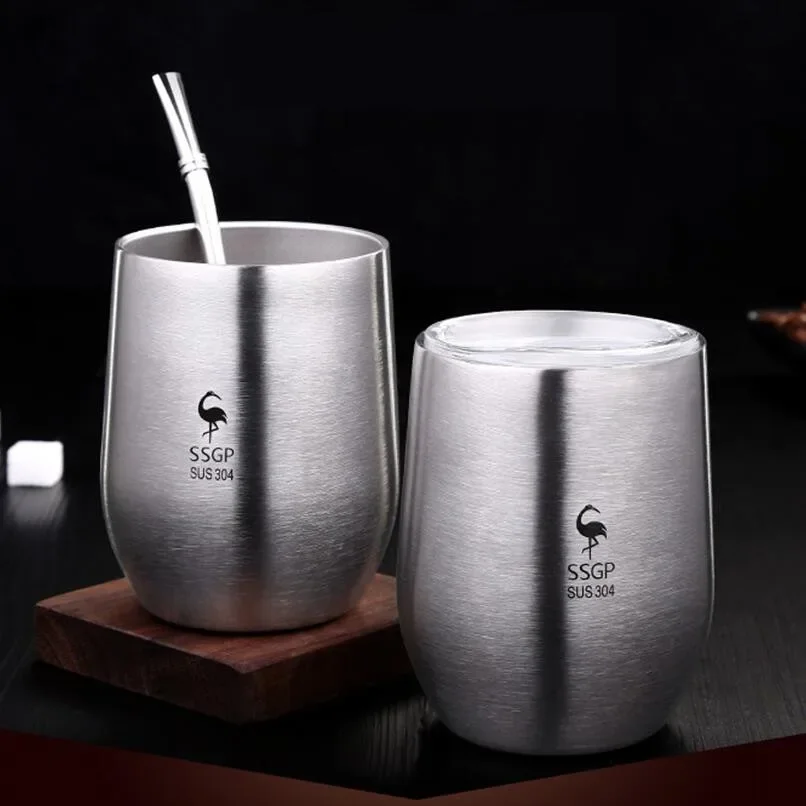 Yerba Mate Tea Cup Double Wall 304 Stainless Steel Cup With Lid Heat Resistant Portable Tea Mug With Straw And Brush