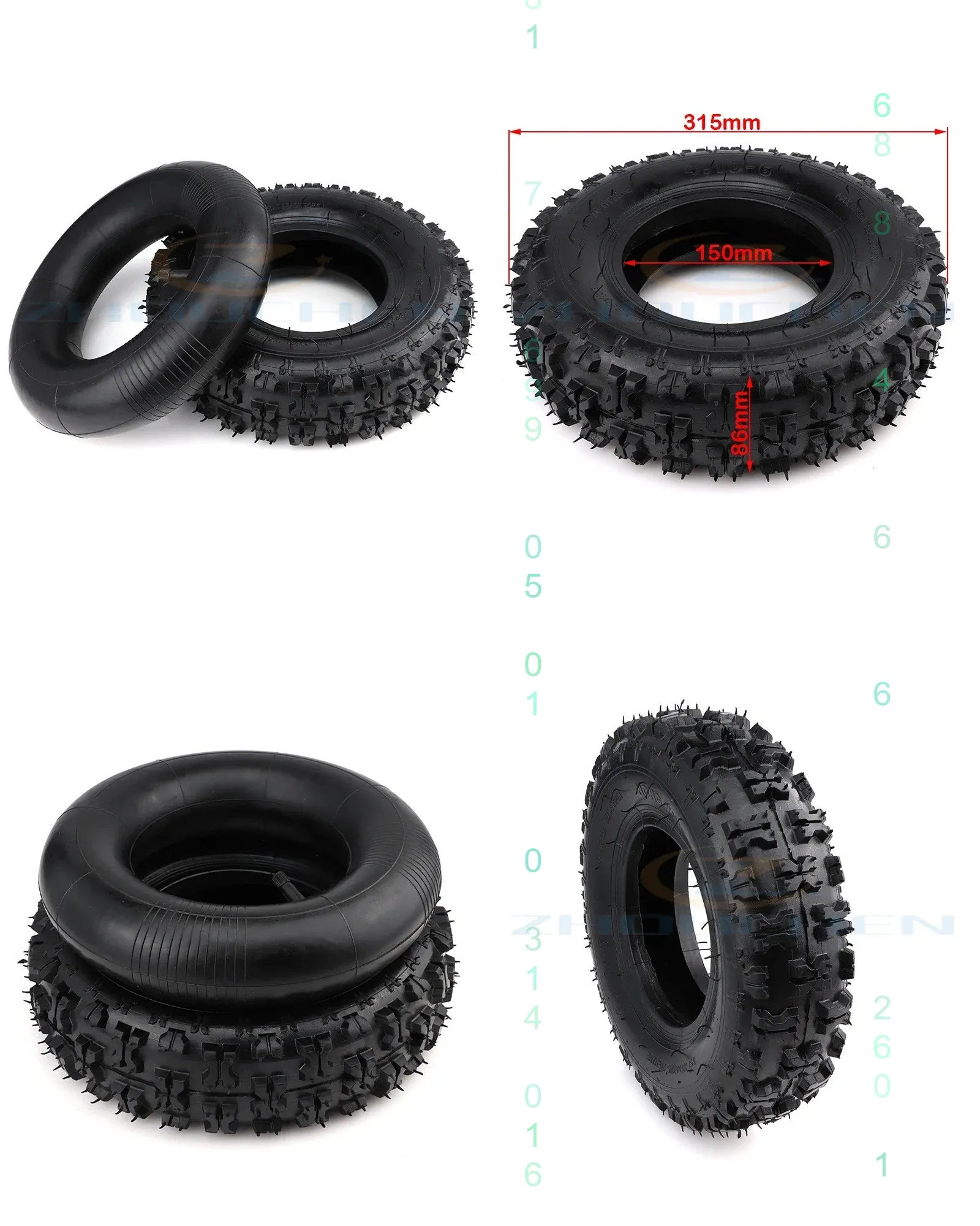 Tire 4.10-6 Inner Tube and Outer Tire Set for ATV Go Kart Mini Quad 47cc 49cc Snow Motorcycle Off-Road