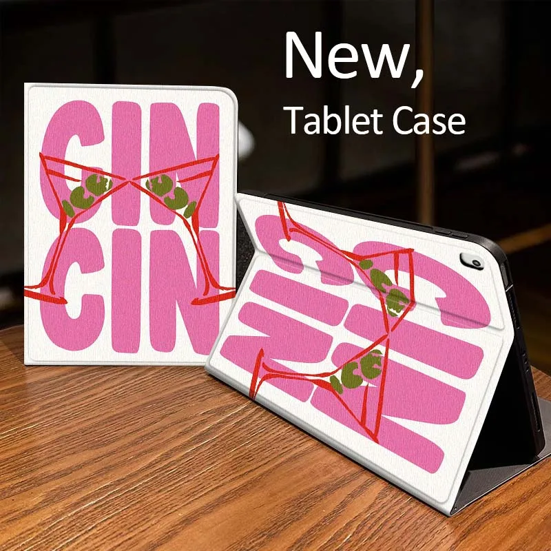 

CIN Text Wine Glass Pattern Case For iPad Pro 10th 11th 5th 6th 7 8 9 2 gen 11 13 M4 M5 10.2 9.7 12.9 10.5 10.9 Inch Tablet