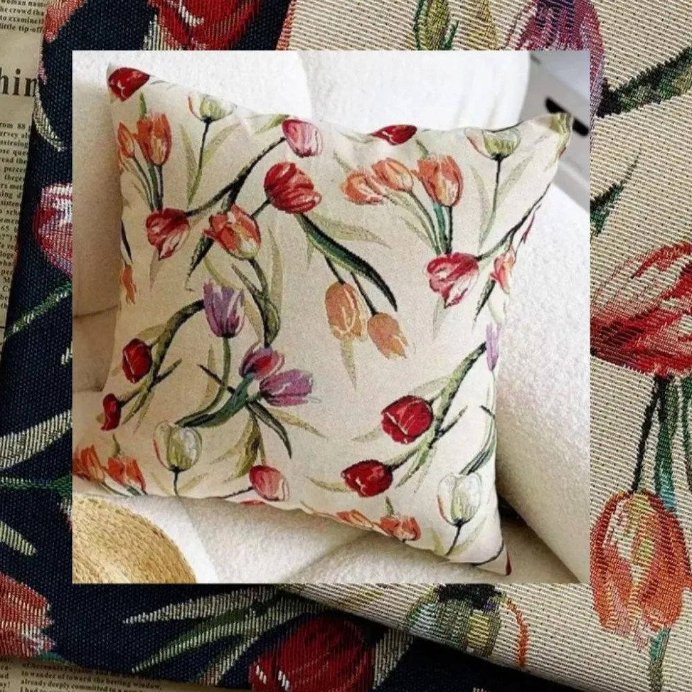 

Yarn-dyed Thickened Jacquard Fabric Vintage Tulip Oil Painting Pillow Bag Suit Sofa Cover Fashion Diy Sewing Cloth by the Meter