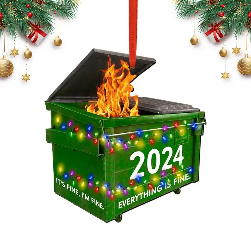 

Trash Can Fire Christmas Ornament Christmas Dumpster Fire Decorations For Christmas Tree Dumpster Fire Ornament 2D Acrylic For