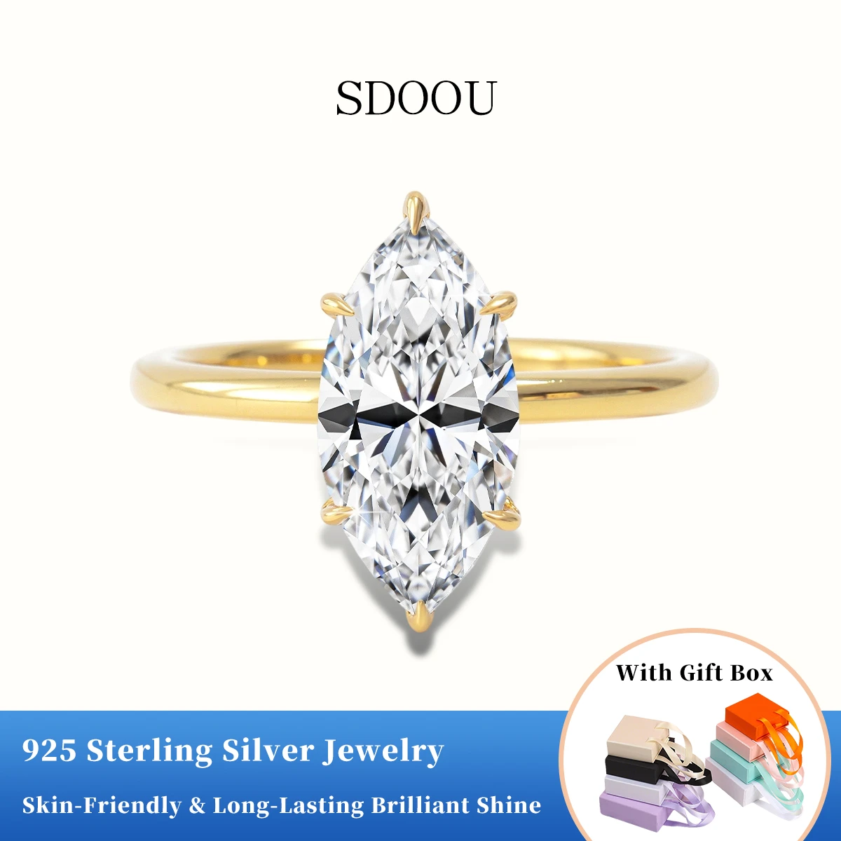 Lab Grown Diamond Ring for Women 14K Gold Filled 3CT Marquise Moissanite Rings With GRA Certificate Wedding Accessories Jewelry