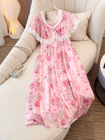 150Kg Plus Size Women's Bust 150 Summer Loose Sweet Floral Sleeveless Dress Pink 5XL 6XL 7XL 8XL 9XL