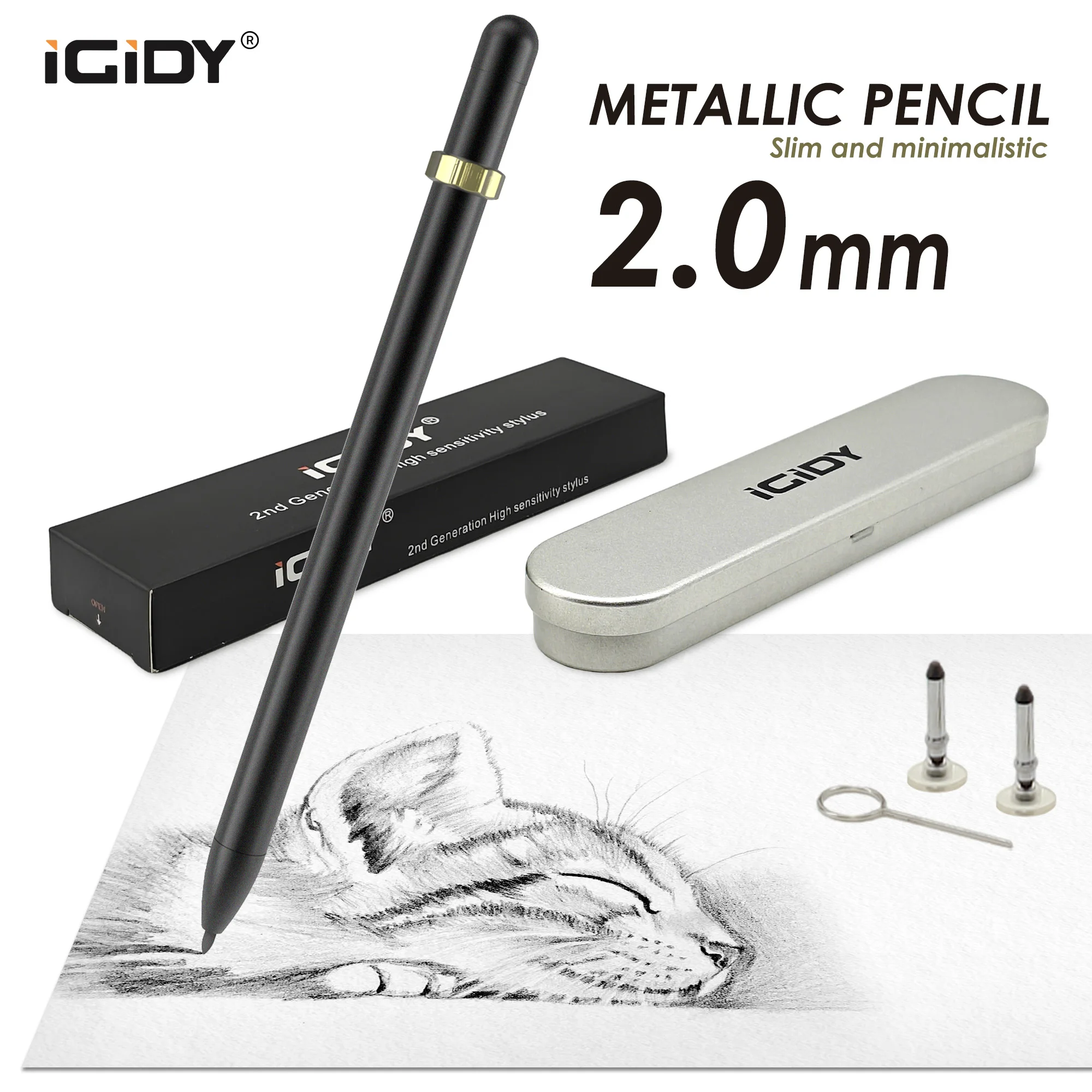 

Creative magnetic pencil, metal pen holder, 2mm drawing lead, with capacitive pen tip, can be used on mobile phones and tablets