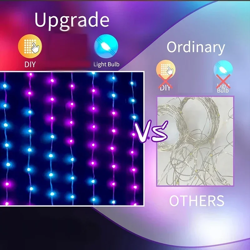 RGB Smart Curtain Lights App Control 400LEDs Light String Водонепроницаемый DIY Fairy Light USB Plug Text Pattern для декора комнаты для вечеринки