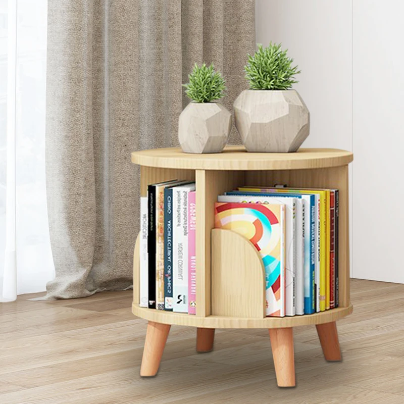 360 Rotating Wooden Bookshelf Livingroom Storage Rack Floor Standing Bookcase for Kids&Adults