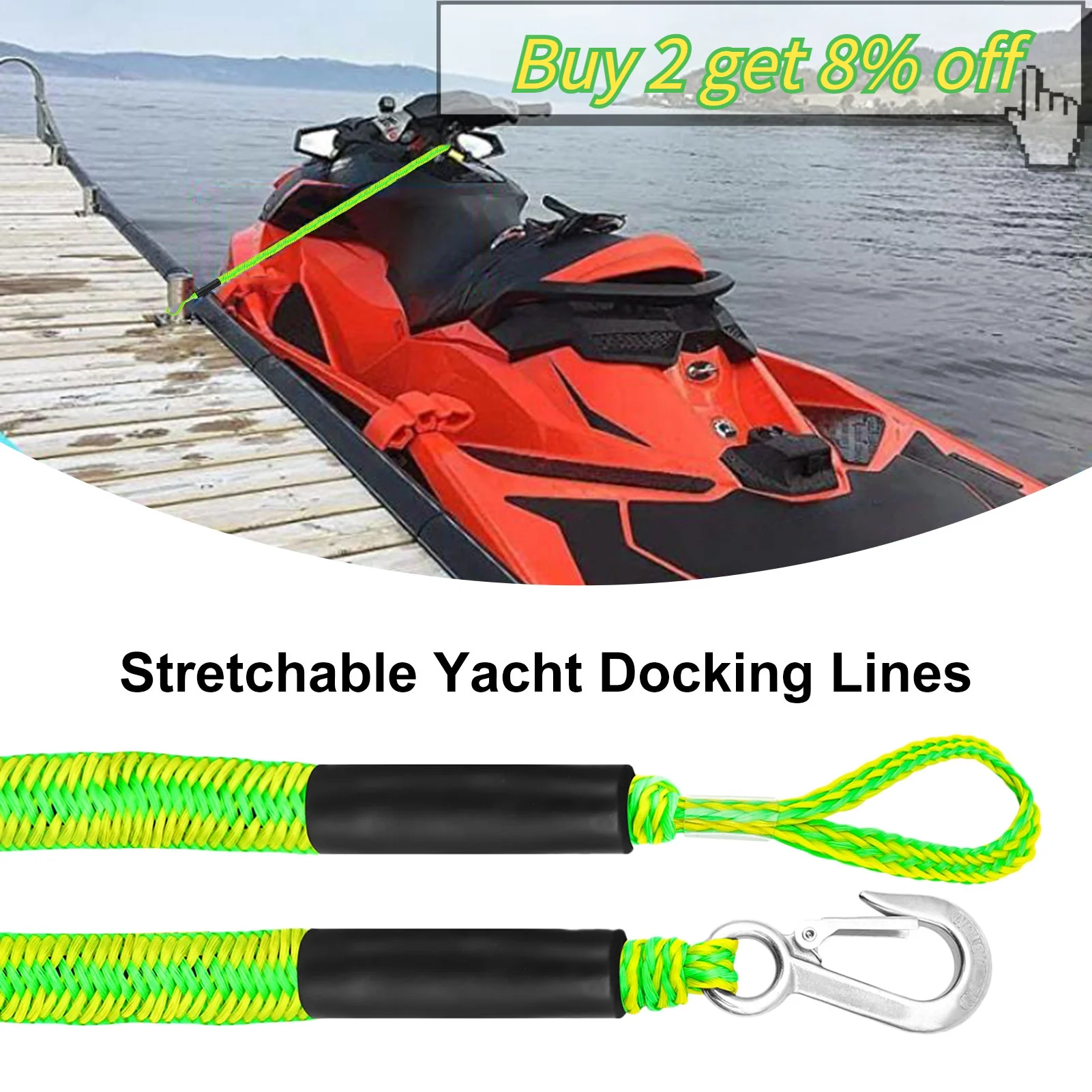 Boat Bungee Dock Lines Cords Docking Rope For Kayak Watercraft SeaDoos Jet Ski Pontoon Canoe Power Boat Mooring Rope Accessories