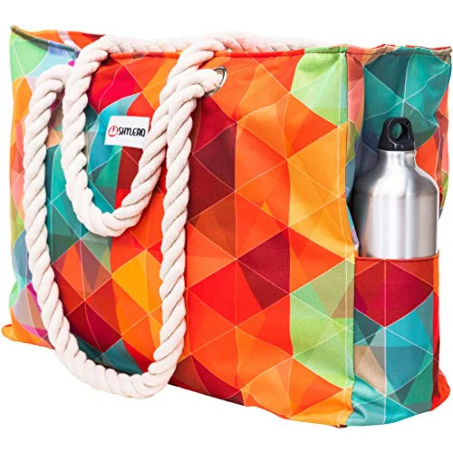 Beach Bag and Pool Bag Has Cooler Pocket 7 Pockets Total Zip Top. Family Size Waterproof Beach Tote