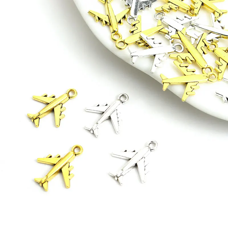 20pcs Retro Style Airplane Charms Necklace Bracelet Keychain Travel Aircraftplane Pendants DIY Ornaments Alloy Accessories