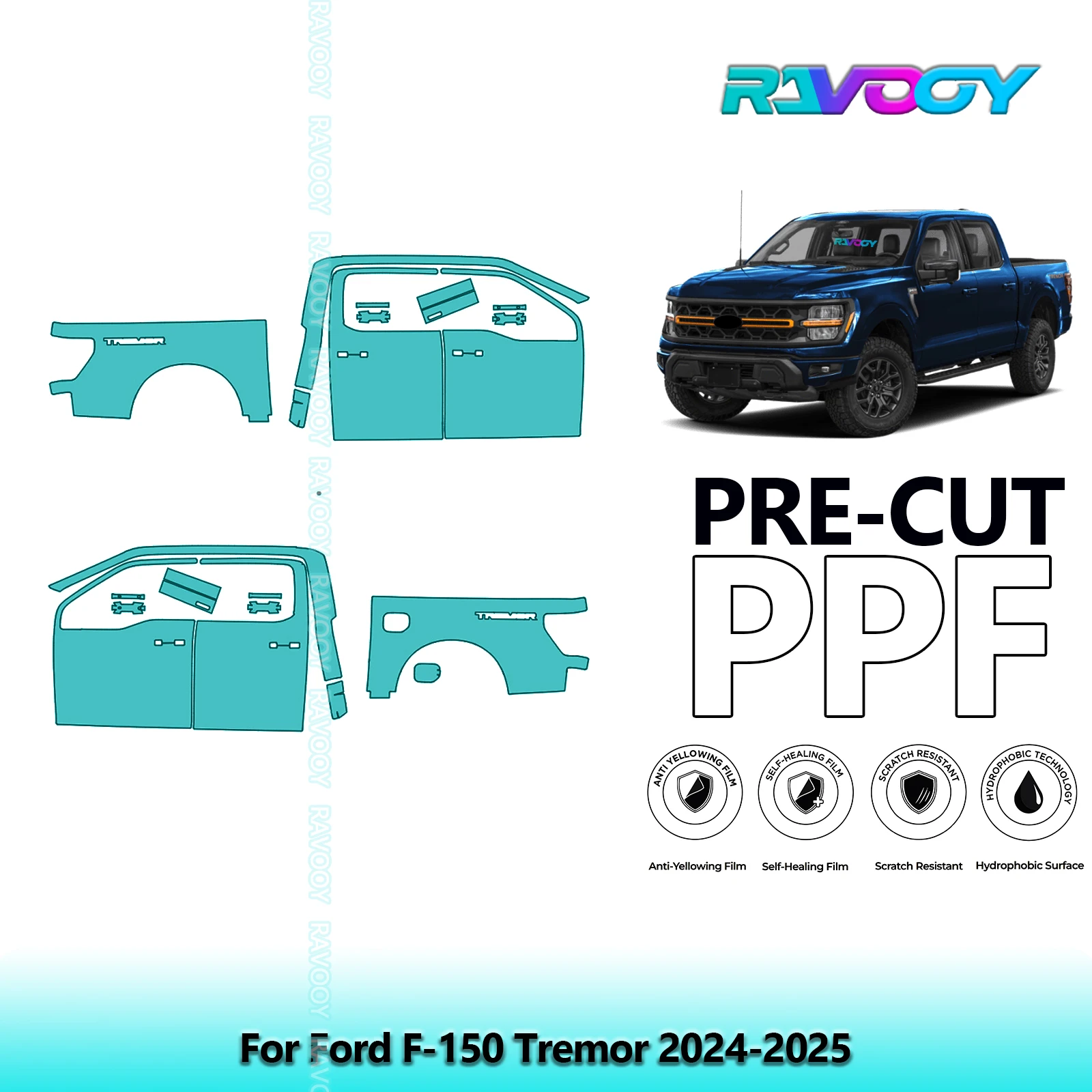 

For Ford F-150 Tremor 2024-2025 8.5mil Clear Matte Pre-Cut PPF Door & A/B Pillar Kit TPU Paint Protection Film Set