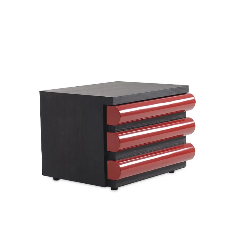 3 Drawer Plate Paint Bedside Table Retro Lacquered Wood Nightstand with Storage for Home & Office Organization