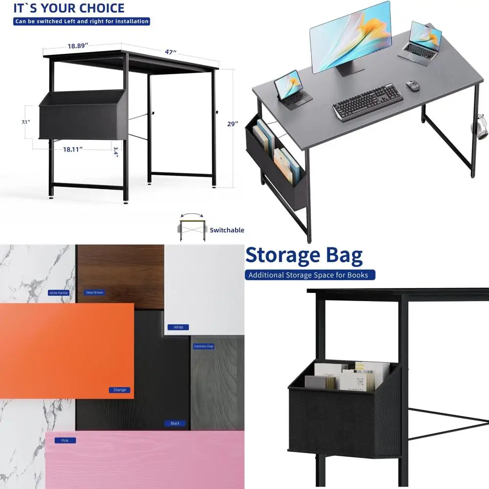 

Compact 47 Computer Desk with Storage for Small Spaces, Office Work Desk with Peg Hook, Ideal for Study and Writing