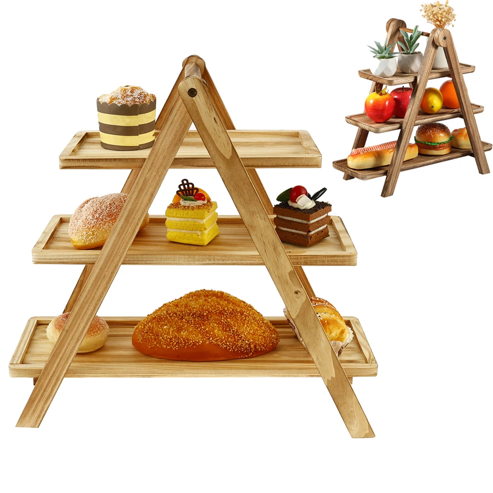 

3 Tiers Wooden Cake Stand Multifunctional Food Serving Tray Cupcake Display Stand Detachable Dessert Party Organizer Tray