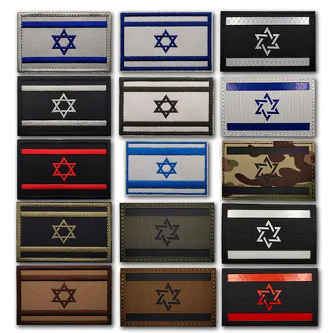Israeli National Flag Reflective Patches Embroideried Military Uniform Armband Tactical Morale Embroidery Badge Israel Patches