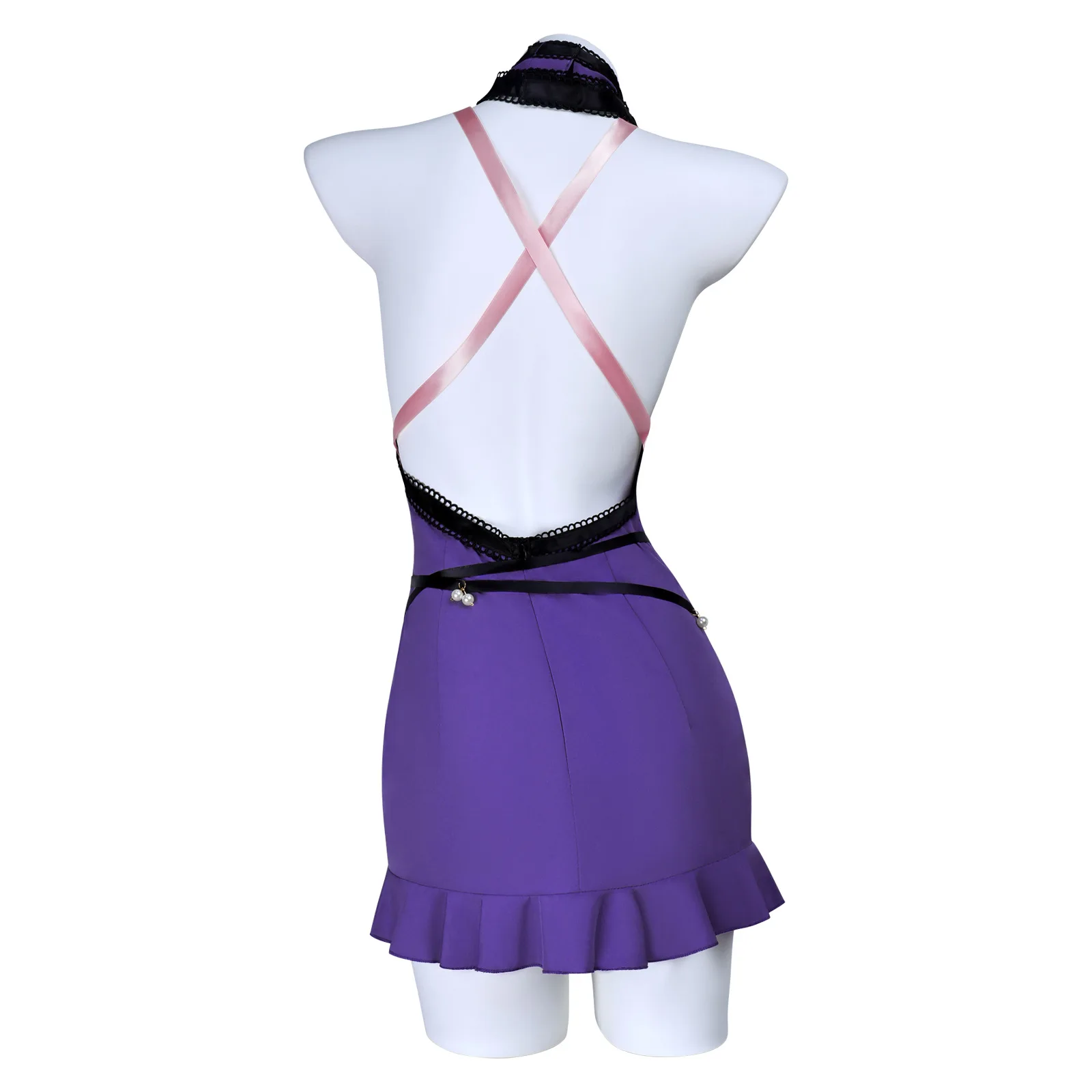 Anime Final Fantasy Tifa Lockhart Purple Dress Earrings Collar Waist Ornament Cosplay Costume Halloween Comic Role Play Outfit