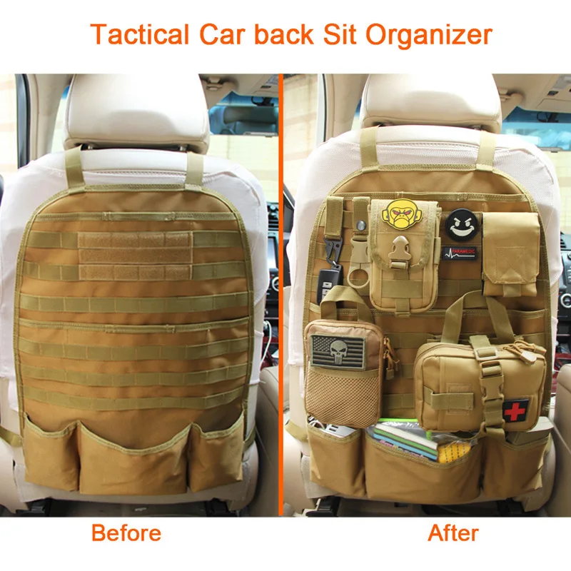 Molle-Multi-Function Car Back Seat Cover Organizer, Mochila Outdoor, Caça Bolsos, Acessórios Táticos, Bolsa de armazenamento