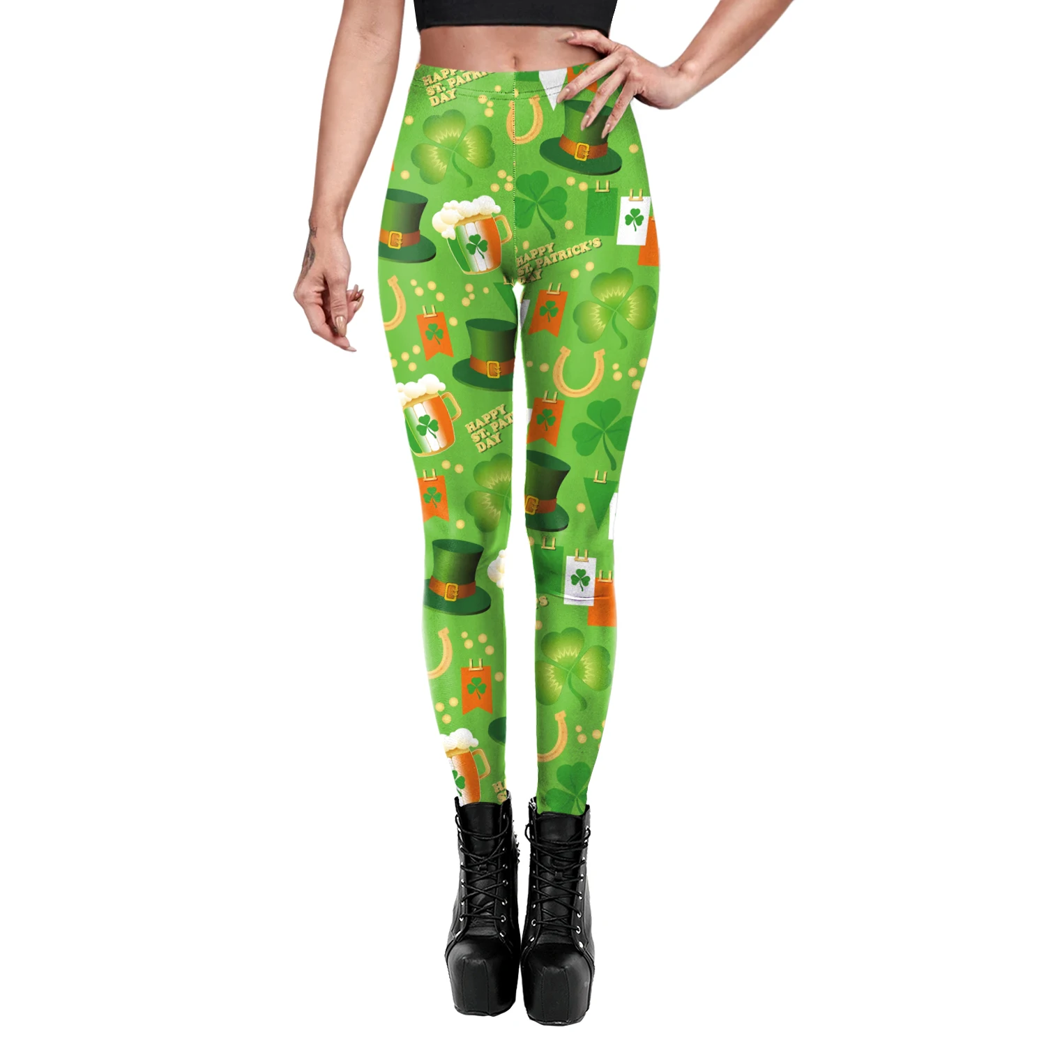 [You\'re My Secret] New Female Pencil Pants Leggings Green Clover Print Leggings Elastic Saint Patrick\'s Day Party Sexy Leggings