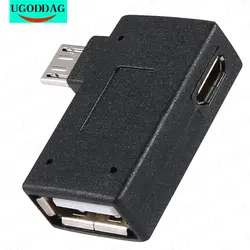 Micro Adapter USB 2.0 kobiecy męski Micro OTG zasilacz 2018 Port 90 stopni lewy 90 prostopadły adaptery USB OTG