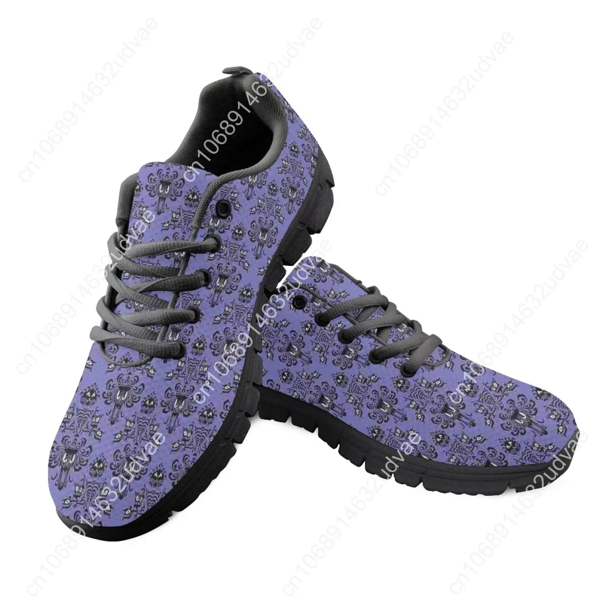 2023 Casual Shoes For Women Purple Haunted Mansion Print Running Jogging Lace Up Workout Ladies Sneakers Flats Shoes