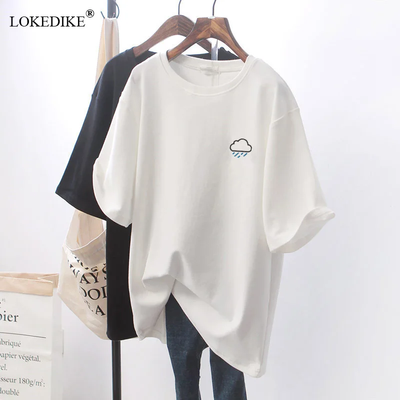 2022 New Spring Summer Women T Shirt Embroidery Short Sleeve Loose Casual Female Tops Korean Style Girls Tees Shirts