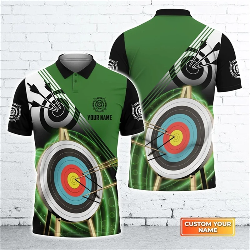 Polo T Shirt For Men Personalized Name 3D Archery T-Shirts Team Logo Custom Print Short Sleeve Tops Fashion Lapel Button Blouse