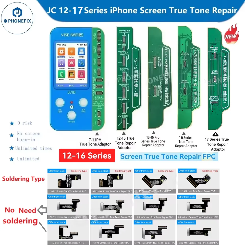 JC Screen True Tone Board Repair FPC Flex Cable for iPhone 12 13 14 15 16 17Pro Max Screen Original Color Data Read Write Repair