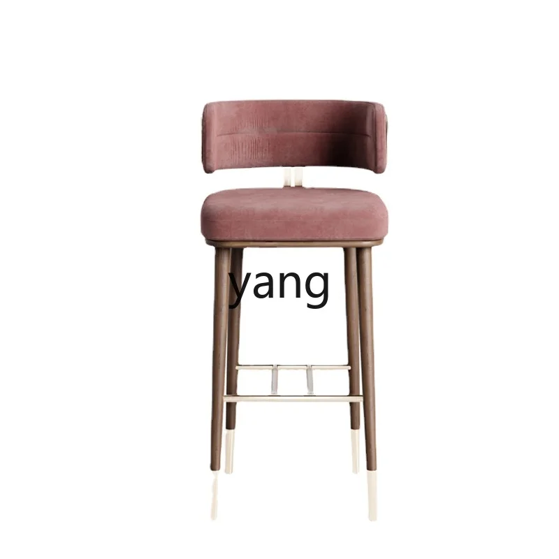 

Yjq Design New Solid Wood High Chair Home Creative Metal Backrest Bar Chair Model Room Club Customization