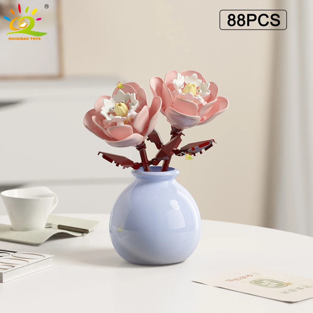 HUIQIBAO MOC Bloem met Vaas Model Bouwsteen DIY Eeuwige Boeket Thuis Bureau Bureau Plant Decor Baksteen Meisje Gift Kinderen Speelgoed