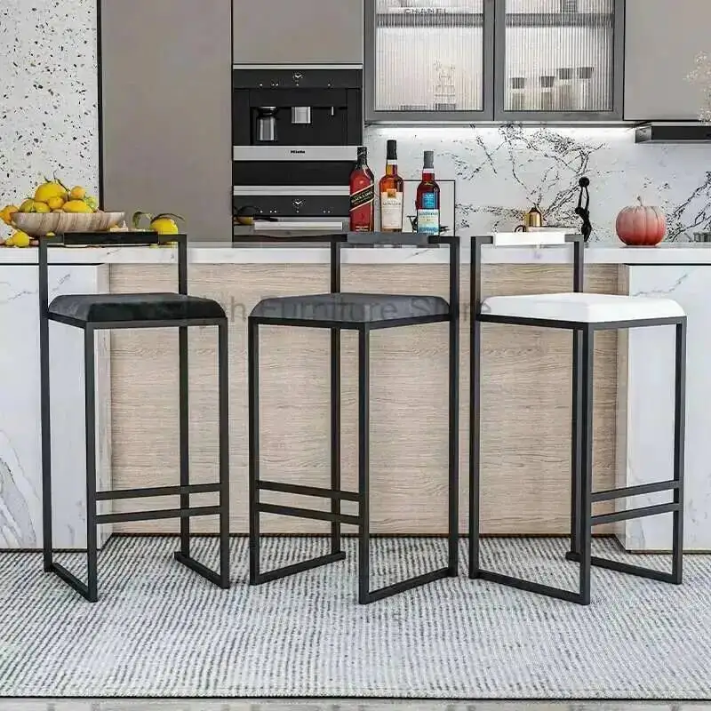 

Legged High Modern Bar Simple Stools Iron Chair Bar Nordic Home Backrest Stool Furniture