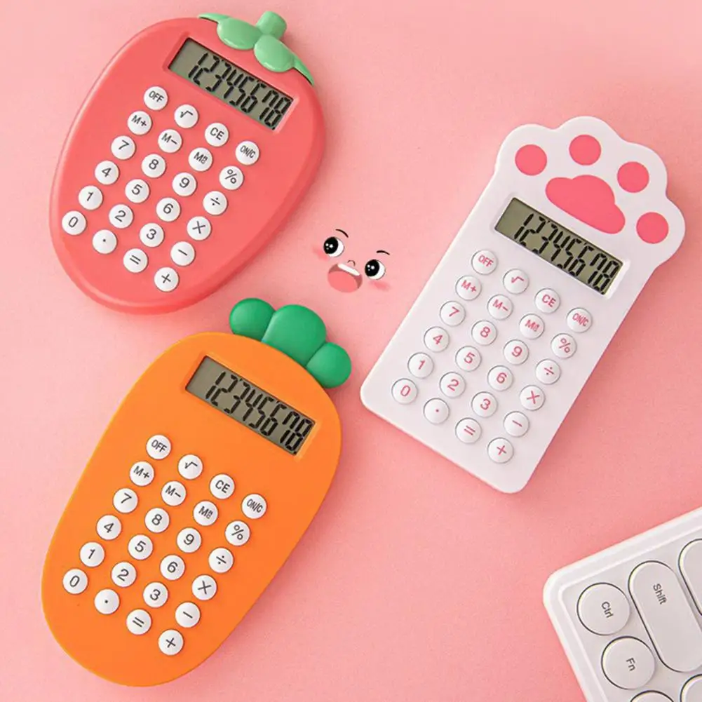 Strawberry Design Calculator Calculator Mini Compact Compact Cartoon Carrot Strawberry Cat Paw Shape Mini Calculator for School