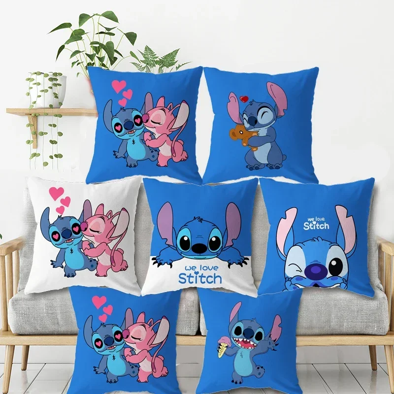 Disney Children's Bedroom Stitch Pillow Cushion Cover Blue Cartoon Kindergarten Boys And Girls Gift