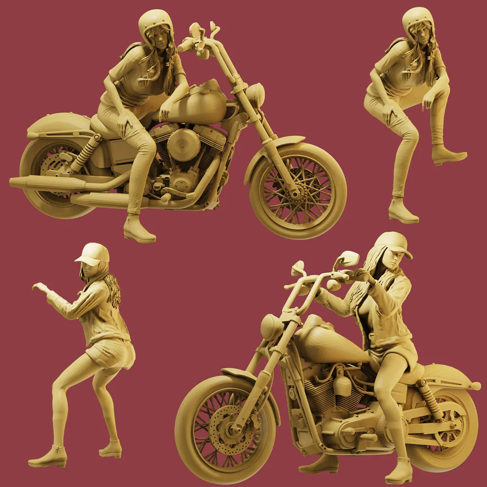 3D Print 1/64 1/43 Female Motorcycle Rider Figure Diorama Mini Doll Street Scene Prop Figurine Model Display for Cars toys